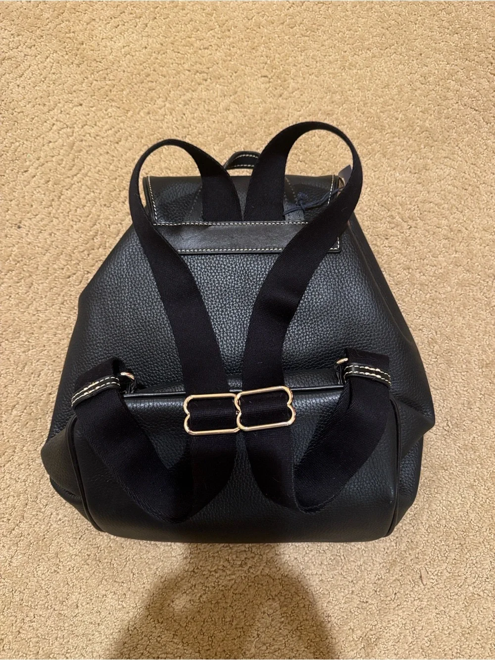 Black Leather Drawstring Backpack with Tassel Accent